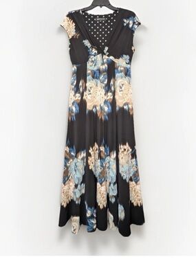 Jones New York Vintage Y2K Polka Dot Floral Maxi Black Dress Women’s Size 10